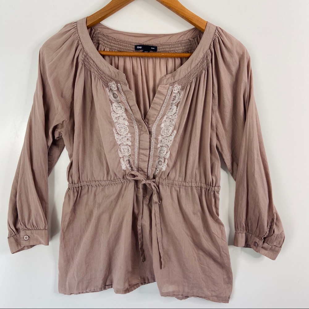 Gap Boho Chic Embroidered Blouse Top Mauve Floral